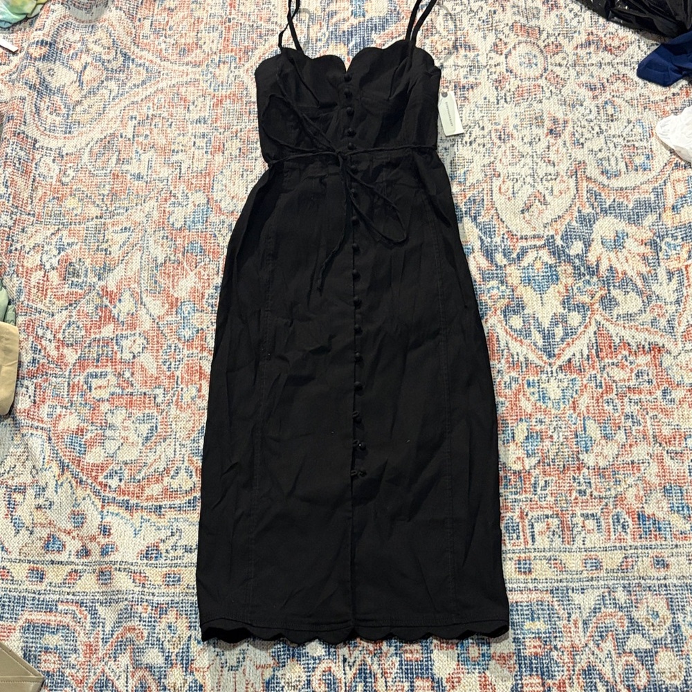 Anthropologie Slim Scalloped Front Slit Corset Dress in Black SZ US 0 NWT - Picture 4 of 8
